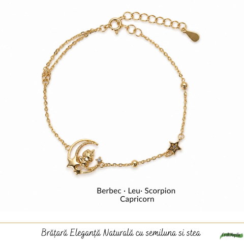 Bratara Argint 925 Placat Auriu cu Sidef Natural, Semiluna, Stea si Calut – Feminitate si Intuitie [4]