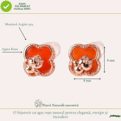 Cercei Argint 925 cu Agat Rosu Natural in Forma de Trifoi si Calut – Noroc, Curaj si Eleganta [3]