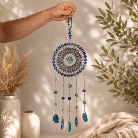 Dreamcatcher cu Sodalit, Felii de Agat si Ochi Protector – Claritate si Protectie Energetica [1]