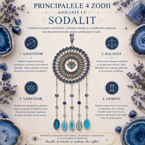 Dreamcatcher cu Sodalit, Felii de Agat si Ochi Protector – Claritate si Protectie Energetica [2]