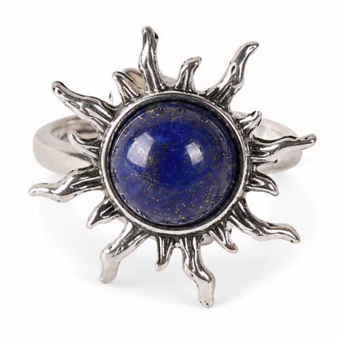 Cristale pentru zodii - Inel cu Lapis Lazuli Natural in Forma de Soare – Intelepciune si Comunicare Autentica