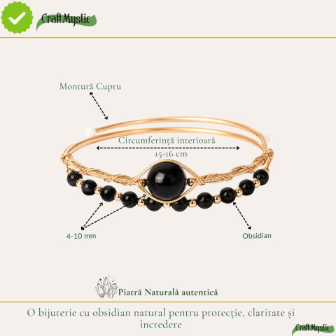 Bratara din Cupru cu Obsidian Natural – Protectie, Echilibru si Incredere [3]