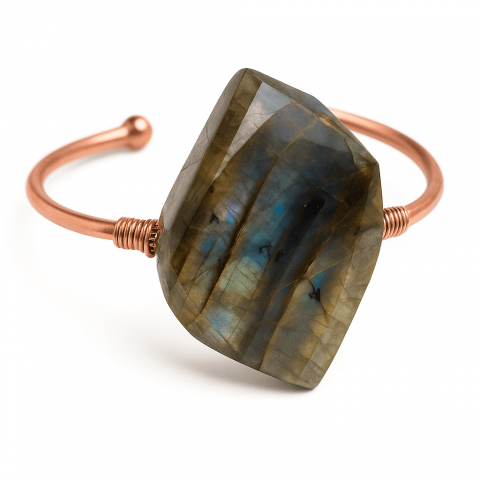 Pesti - Bratara din Labradorit cu piatra 45 mm, forma lacrima, Circumferinta de 16 cm