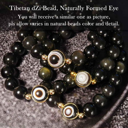 Bratara din obsidian negru si ochi natural de agat - bratara feng shui pentru protectie si noroc [4]