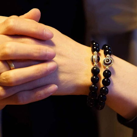 Bratara din obsidian negru si ochi natural de agat - bratara feng shui pentru protectie si noroc [3]