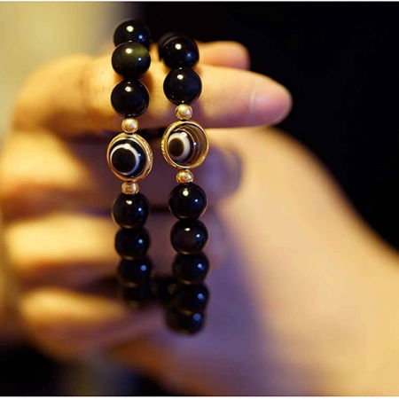 Bratara din obsidian negru si ochi natural de agat - bratara feng shui pentru protectie si noroc [2]
