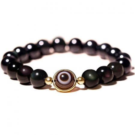 Bijuterii Semiprețioase - Bratara din obsidian negru si ochi natural de agat - bratara feng shui pentru protectie si noroc