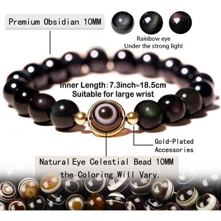 Bratara din obsidian negru si ochi natural de agat - bratara feng shui pentru protectie si noroc [1]
