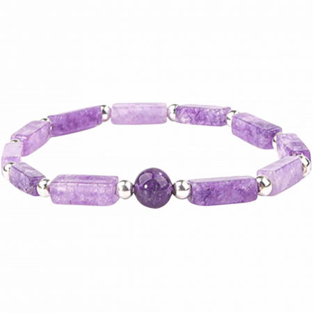 Berbec - Bratara deosebita cu ametist natural 8mm - Elastica ajustabila cu pietre semipretioase violete