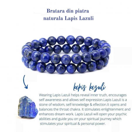 Bratara din pietre semipretioase 8mm Lapis Lazuli lucrata manual - Bratara stretch cu margele [4]