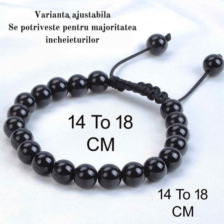 Bratara cu Margele de 8mm din Cristale Semipretioase Onyx Negru, Curea de Mana Reglabila pentru Incheietura Mainii, Eliminator de Energie Negativa [2]