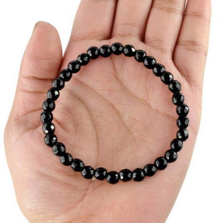Bratara elastica cu margele de onix negru stralucitor natural de 6 mm - Adevar + Forta - Bratara unisex cu margele neagra de inalta calitate pentru barbati si femei - Dimensiune reglabila [1]