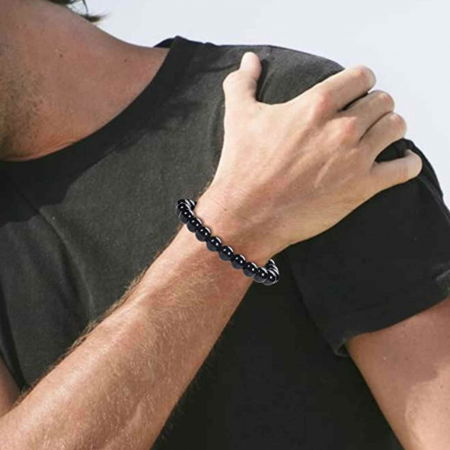 Bratara cu Margele de 8mm din Cristale Semipretioase Onyx Negru, Curea de Mana Reglabila pentru Incheietura Mainii, Eliminator de Energie Negativa [3]