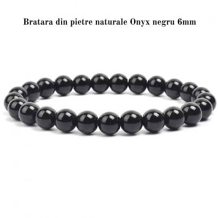 Bratara elastica cu margele de onix negru stralucitor natural de 6 mm - Adevar + Forta - Bratara unisex cu margele neagra de inalta calitate pentru barbati si femei - Dimensiune reglabila [3]
