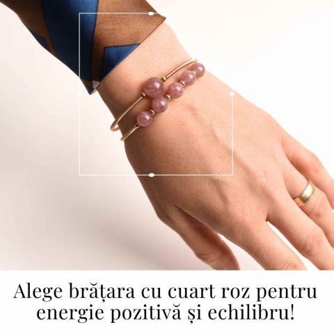 Bratara dubla metalica aurie si Cuart Roz natural pentru calm si claritate mentala [1]