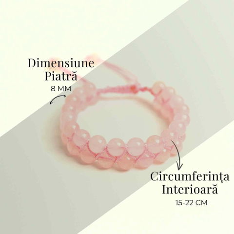 Bratara Dubla Reglabila din Cuart Roz 8mm – Iubire și Armonie [4]