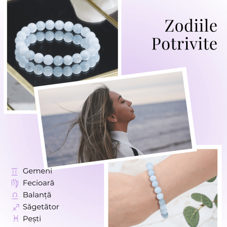 Bratara din cristal natural acvamarin pentru barbati si femei -  Bratara elastica cu margele de 6mm acvamarin natural Aduce noroc Cadouri pentru ziua mamei [2]