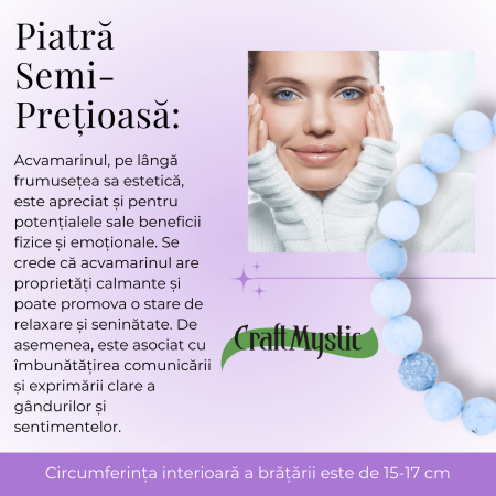 Bratara din cristal natural acvamarin pentru barbati si femei -  Bratara elastica cu margele de 6mm acvamarin natural Aduce noroc Cadouri pentru ziua mamei [4]