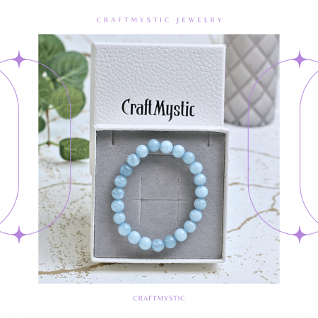 Bratara din cristal natural acvamarin pentru barbati si femei -  Bratara elastica cu margele de 6mm acvamarin natural Aduce noroc Cadouri pentru ziua mamei [1]
