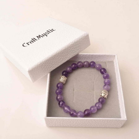 Bratara de Vindecare Reiki cu Pietre de Ametist Natural de 8mm si Capete de Buddha [1]