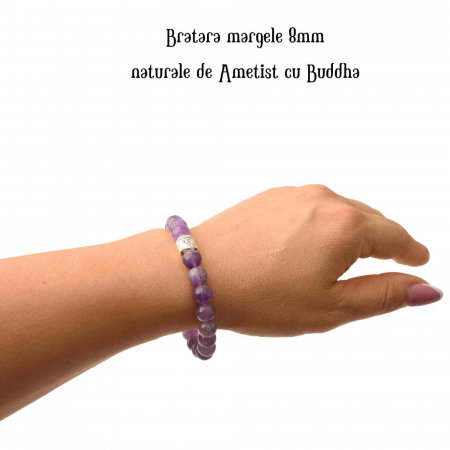 Bratara de Vindecare Reiki cu Pietre de Ametist Natural de 8mm si Capete de Buddha [2]
