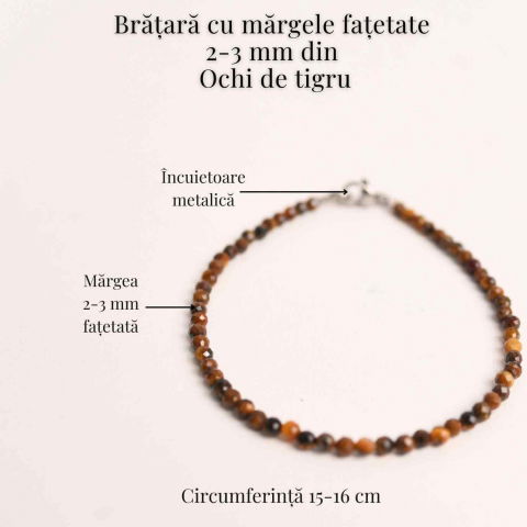 Bratara cu margele 2-3 mm ochi de tigru fatetat natural pentru curaj si protectie energetica [3]