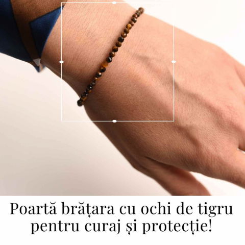 Bratara cu margele 2-3 mm ochi de tigru fatetat natural pentru curaj si protectie energetica [1]