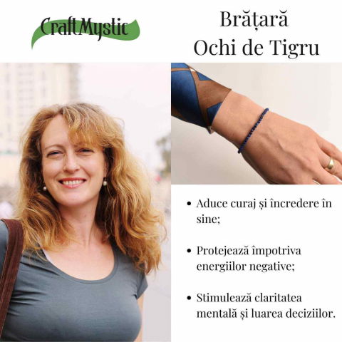 Bratara cu margele 2-3 mm ochi de tigru fatetat natural pentru curaj si protectie energetica [2]