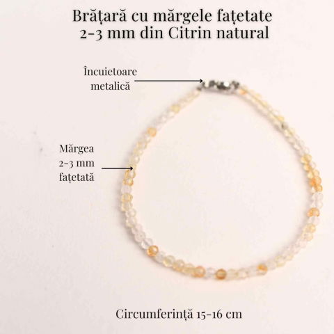 Bratara cu margele 2-3 mm citrin fatetat natural pentru prosperitate si energie pozitiva [3]