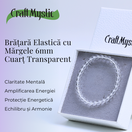 Bratara Elastica cu Margele 6mm Cuart transparent  Energie Pozitiva [4]