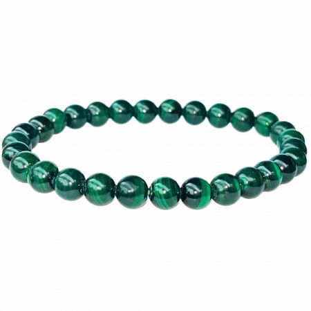 Taur - Bratara elastica lucrata manual cu Malachit natural India Margele Rotunde Semi-Pretioase de 6mm Unisex Lungime 15 cm