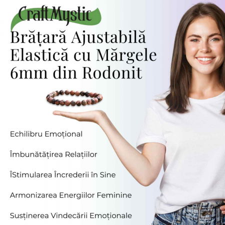 Bratara Elastica cu Margele 6mm din Rodonit -Vindecare Emotionala si Echilibru [5]