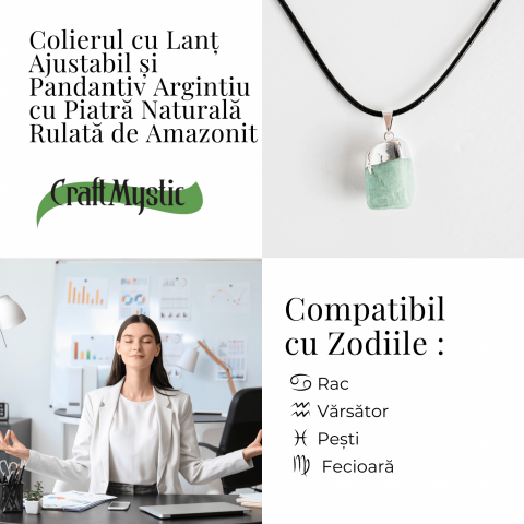 Colier cu Piatra Rulata de Amazonit Natural – Liniste, Echilibru si Claritate Interioara [4]