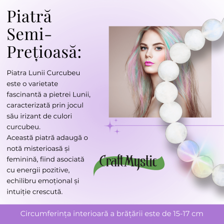 Bratara Elastica cu Margele 8mm din Piatra Lunii Curcubeu - Magie si Femininitate [7]