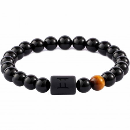 Bratara din pietre naturale 8mm Obsidian si Ochi de Tigru pentru barbati cu cele 12 constelatii - Include dubla gravura cu semn zodiacal specific [0]