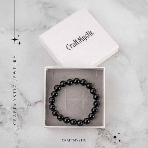 Bratara din Agat Negru Natural cu Margele Rotunde – Echilibru, Protectie si Ancorare [6]