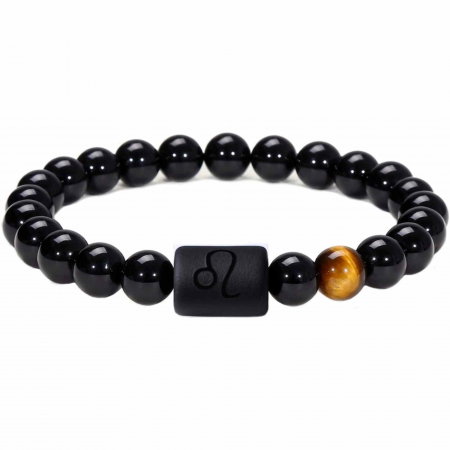 Bratara din pietre naturale 8mm Obsidian si Ochi de Tigru pentru barbati cu cele 12 constelatii - Include dubla gravura cu semn zodiacal specific [0]