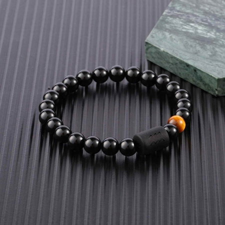 Bratara din pietre naturale 8mm Obsidian si Ochi de Tigru pentru barbati cu cele 12 constelatii - Include dubla gravura cu semn zodiacal specific [2]