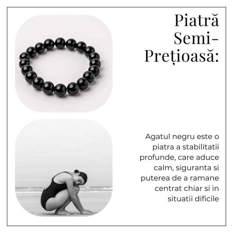 Bratara din Agat Negru Natural cu Margele Rotunde – Echilibru, Protectie si Ancorare [5]