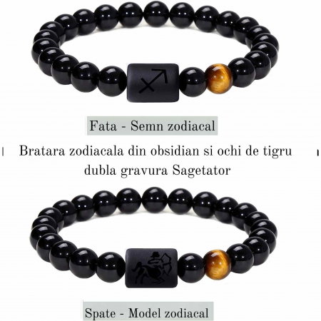 Bratara din pietre naturale 8mm Obsidian si Ochi de Tigru pentru barbati cu cele 12 constelatii - Include dubla gravura cu semn zodiacal specific [1]