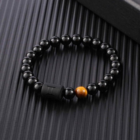Bratara din pietre naturale 8mm Obsidian si Ochi de Tigru pentru barbati cu cele 12 constelatii - Include dubla gravura cu semn zodiacal specific [2]