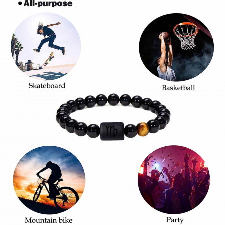 Bratara din pietre naturale 8mm Obsidian si Ochi de Tigru pentru barbati cu cele 12 constelatii - Include dubla gravura cu semn zodiacal specific [5]