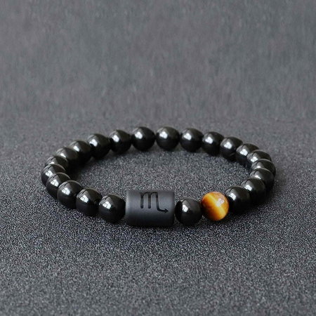 Bratara din pietre naturale 8mm Obsidian si Ochi de Tigru pentru barbati cu cele 12 constelatii - Include dubla gravura cu semn zodiacal specific [2]