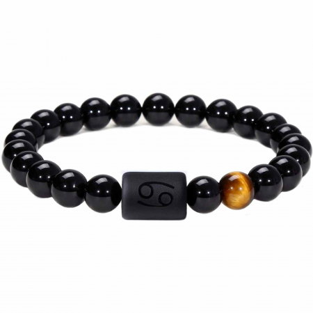 Bratara din pietre naturale 8mm Obsidian si Ochi de Tigru pentru barbati cu cele 12 constelatii - Include dubla gravura cu semn zodiacal specific [0]