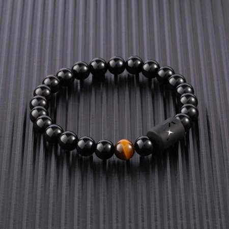Bratara din pietre naturale 8mm Obsidian si Ochi de Tigru pentru barbati cu cele 12 constelatii - Include dubla gravura cu semn zodiacal specific [2]