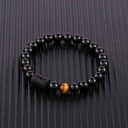 Bratara din pietre naturale 8mm Obsidian si Ochi de Tigru pentru barbati cu cele 12 constelatii - Include dubla gravura cu semn zodiacal specific [2]