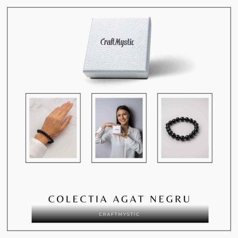 Bratara din Agat Negru Natural cu Margele Rotunde – Echilibru, Protectie si Ancorare [7]