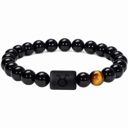 Bratara din pietre naturale 8mm Obsidian si Ochi de Tigru pentru barbati cu cele 12 constelatii - Include dubla gravura cu semn zodiacal specific [0]