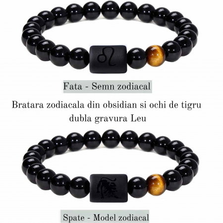 Bratara din pietre naturale 8mm Obsidian si Ochi de Tigru pentru barbati cu cele 12 constelatii - Include dubla gravura cu semn zodiacal specific [1]
