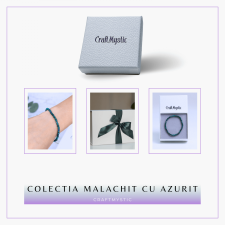 Bratara Elastica cu Margele Naturale de 4mm din Azurit cu Malachit, Protectie si Claritate [7]